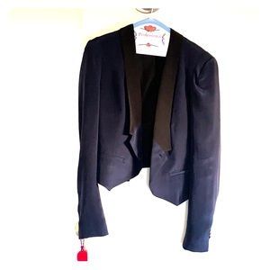 Cropped Silk Dark Blue Blazer
